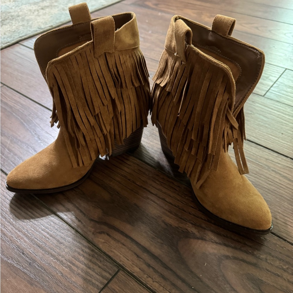Fringe Tan Suede Ankle Boots